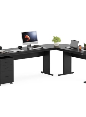 L-Shaped Executive Desk with File Cabinet, 83 H Large Corner