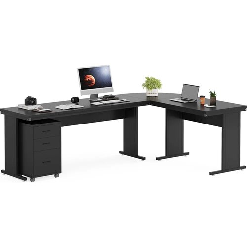 L-Shaped Executive Desk with File Cabinet, 83 H Large Corner