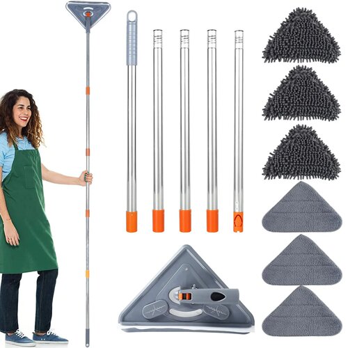 Wall Mop with Long Handle 360 ° Rotating Triangle Microfibe