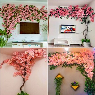 Artificial Cherry Tree Suit Flower Branch, Withered Vine, D