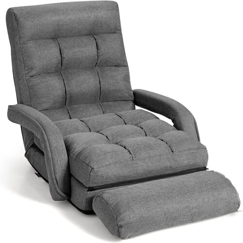 Folding Lazy Sofa Floor Chair, Indoor Chaise Lounger Bed wi