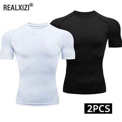 2-Piece Compression T Shirt Men Summer Sportswear Running T