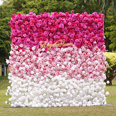 5D Gradient Hot Pink White Rose Hydrangea Roll Up Cloth Base