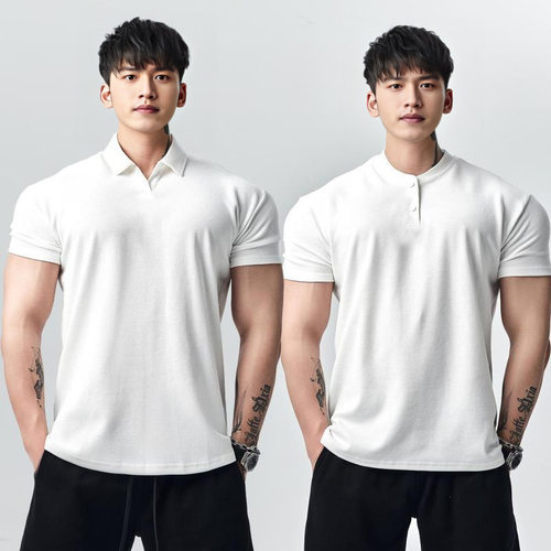 Men Summer Pique Cotton Short Sleeve Henley CollarPolo Shirt