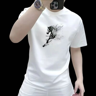 2026Horse Men's Heavyweight Cotton Printed Crew Neck T-shirt