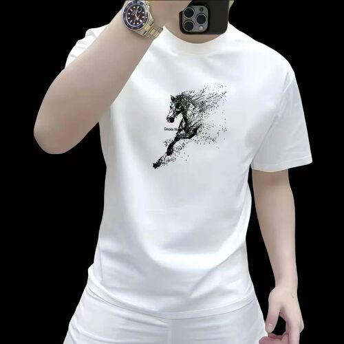 2026Horse Men's Heavyweight Cotton Printed Crew Neck T-shirt
