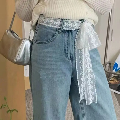 Unique Y2k Long Lace Waistband Floral Bow Lace Waist Belt