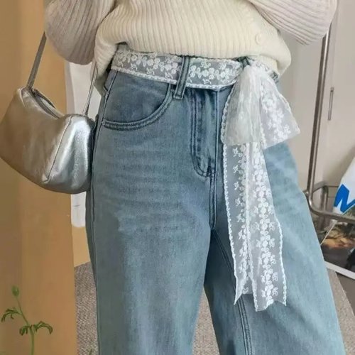 Unique Y2k Long Lace Waistband Floral Bow Lace Waist Belt
