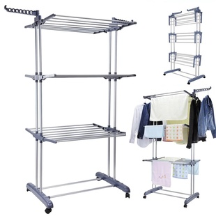 Clothes Drying Rack 4-Tier Foldable Stainless Steel Movable