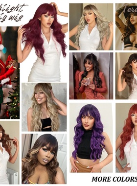 Tereshar Synthetic Dark Brown Wigs with Bangs,Brown Highlig