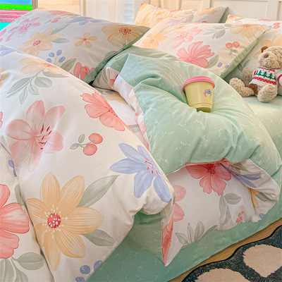 Autumn and winter fresh-style pure cotton bed sheet set