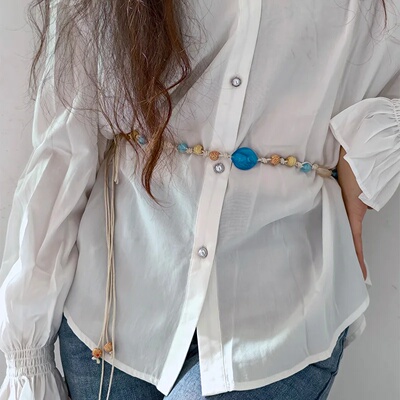 Bohemian-Style Beaded Design Braided Waistline Women's Belt