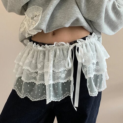 Korean Fashion Lace Irregular Skirt Curtain White Flowers L