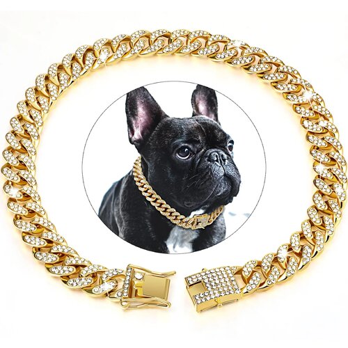 Dog Chain Diamond Cuban Collar Walking Metal Chain Collar w