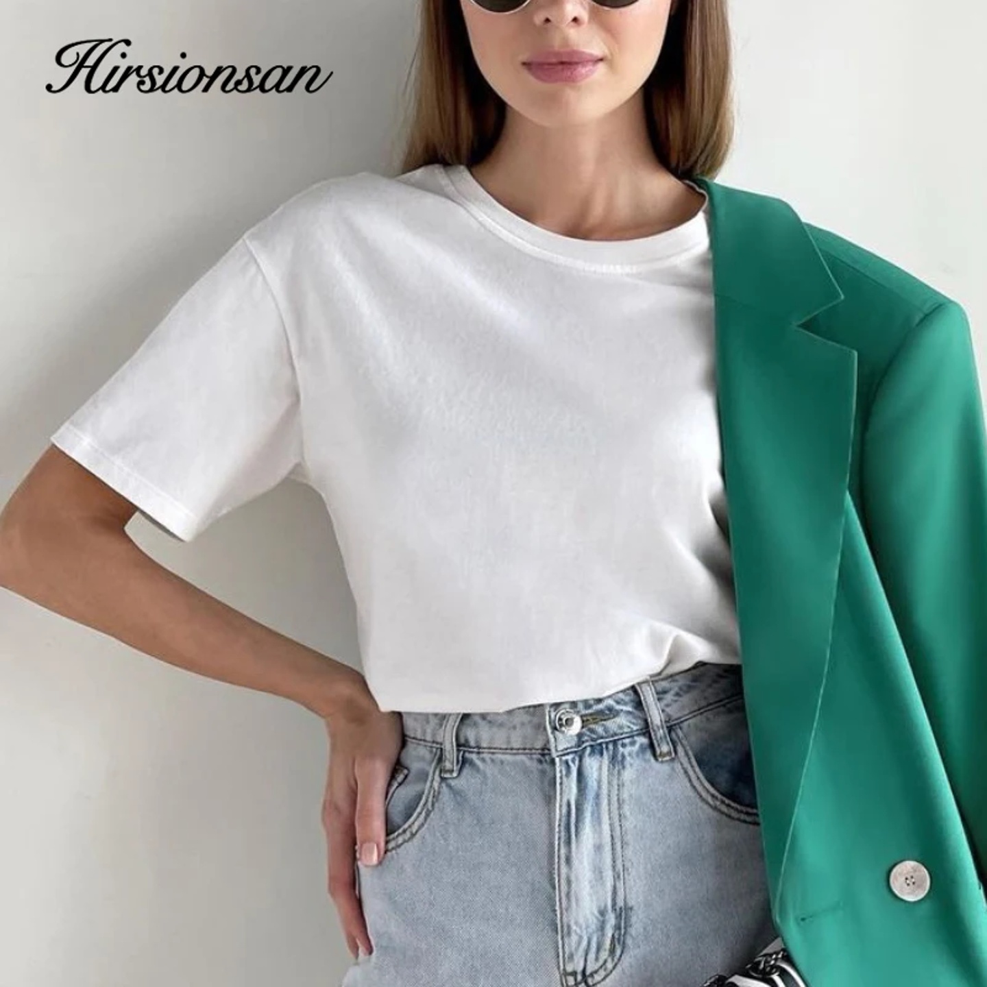 Hirsionsan Basic Cotton T Shirt Women 2025 Summer New Loose