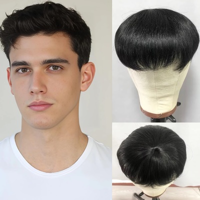 100% Human Hair Men Hairpiece Breathable Net Base, Natural