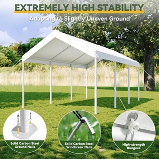 10x20 ft Heavy Duty Carport with Tarp & Wind Resistance Por