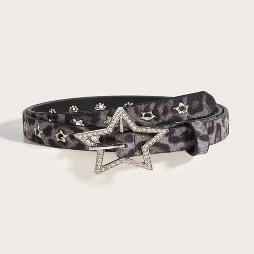 1pc Women's Y2K Star Studded Metal Hollow Star Belt, Suitab