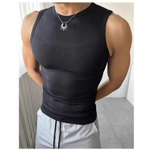 Sleeveless Fitness Tank Men High Seamless Top Elastic