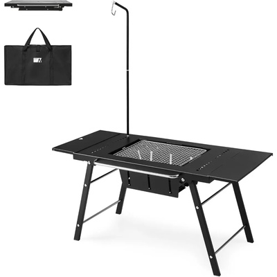 Portable IGT Table with Charcoal Grill, Folding Camping Tab