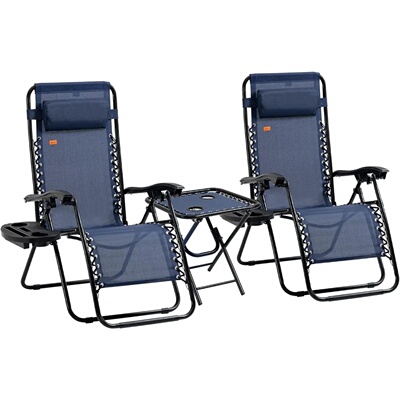 Zero Gravity Chair Set with Side Table, Folding Reclining C