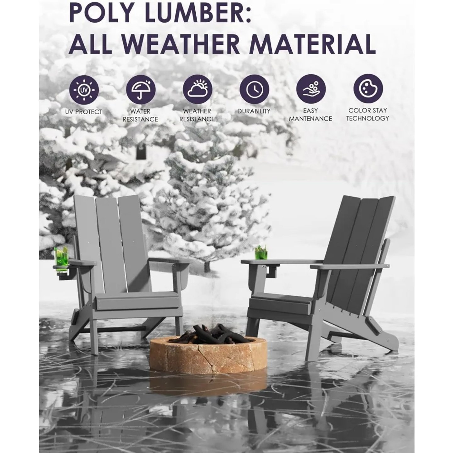 Folding Adirondack Chairs Set of 2, All-Weather Resistant H