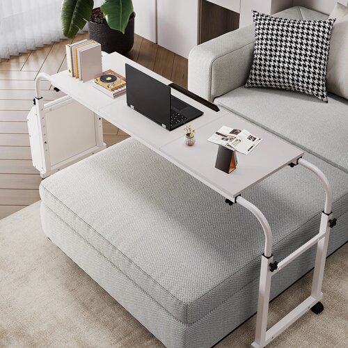 Mobile Overbed Table Heights Adjustable Bed Desk with Wheel