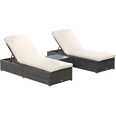 Chaise Lounge Chair Set of 2 with 5 Angle Backrest, Outdoor