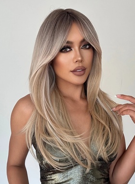 Long Straight Layered Synthetic Wig Blonde Platinum Highlig