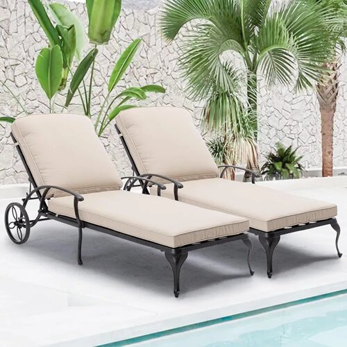 Chaise Lounge Chair Outdoor - Poolside Chairs Set of 2 with