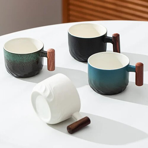 Creative Handmade Vintage Coffee Cup with Wooden Handle Tea