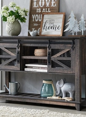 Entryway Table w/Sliding Barn Doors, 46'' Farmhouse & Indus