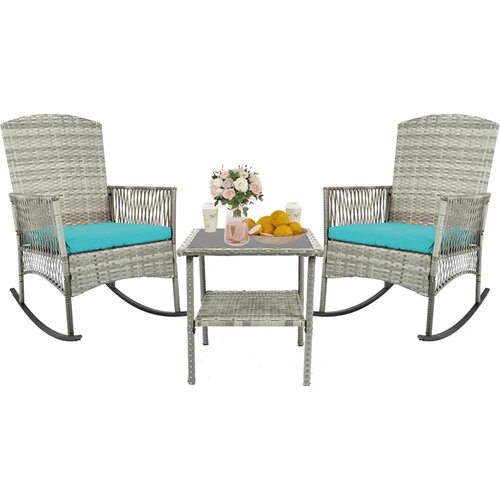 3 Piece Patio Conversation Set, Outdoor Rocking Chairs Set