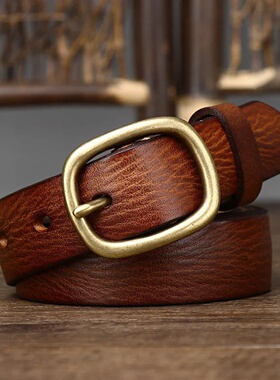 2.8CM Ladies Thick Cowhide Copper Buckle Genuine Leather Je