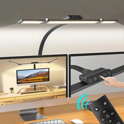 3 Heads Desk Lamp with Big Clamp 24W Remote Control Dimmabl