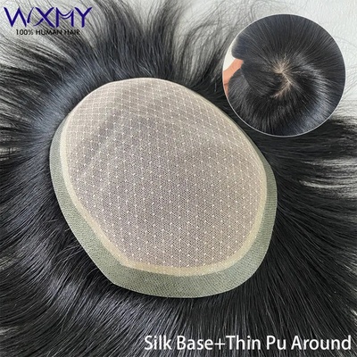 Silk Base & Thin Skin Toupee Men Male Hair Prosthesis 100%