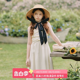 新款 mpeng女童夏季 法式 蝴蝶结度假感露背吊带连衣裙