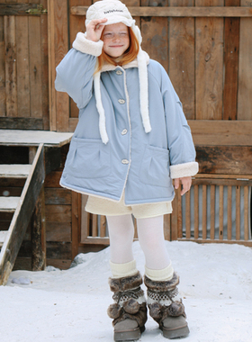 mpeng女童冬款盐雪蓝棉服冬季宽松加厚保暖百搭外套上衣