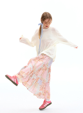 mpeng大童女生半身裙蛋糕长裙网纱撞双层荷叶边大裙摆