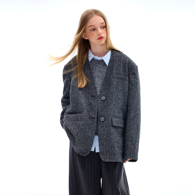 mpeng粗纺羊毛西装外套