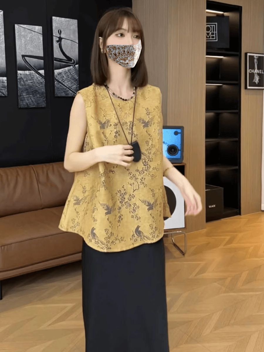 新中式国风无袖刺绣背心马甲女夏季新款后背单排扣显瘦坎肩上衣潮