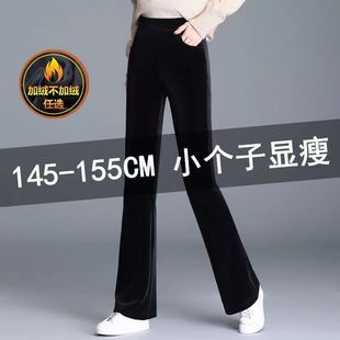 小个子黑色加绒金丝绒微喇裤女秋冬高腰垂感矮个子150cm丝绒春秋