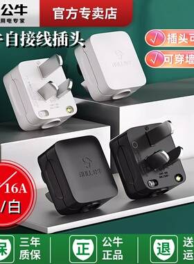 公牛插头10A16A三角脚插头二脚两项220V扁三相空调电源插头不带线