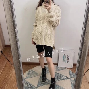 2024冬季新款女装宽松显瘦粗毛线绞花高领翻领纯色厚实套头大毛衣