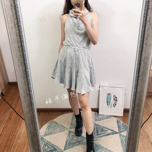 2025春季新款挂脖露背系带收腰a型针织纯色毛线连衣裙无袖短a字裙