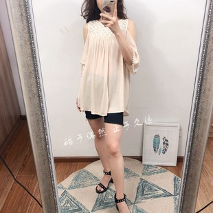 先锋美学 雪纺衫 摩登优雅 蕾丝层次拼接露肩短袖 小清新款 2024SS