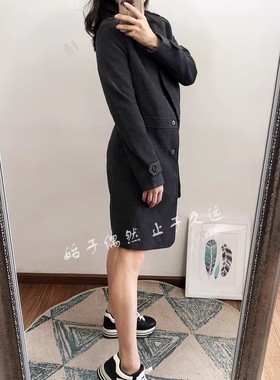 时尚简约力度 自由浪漫 2025早春季新款腰带深灰色毛呢外套大衣女