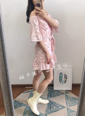 提花面料小众厚实露肩七分袖