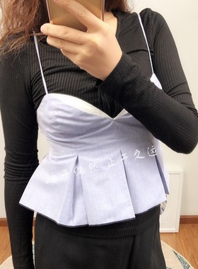 美式高街 2026春季帅气蓝灰色收腰显瘦撞色边马甲OL办公室马夹女