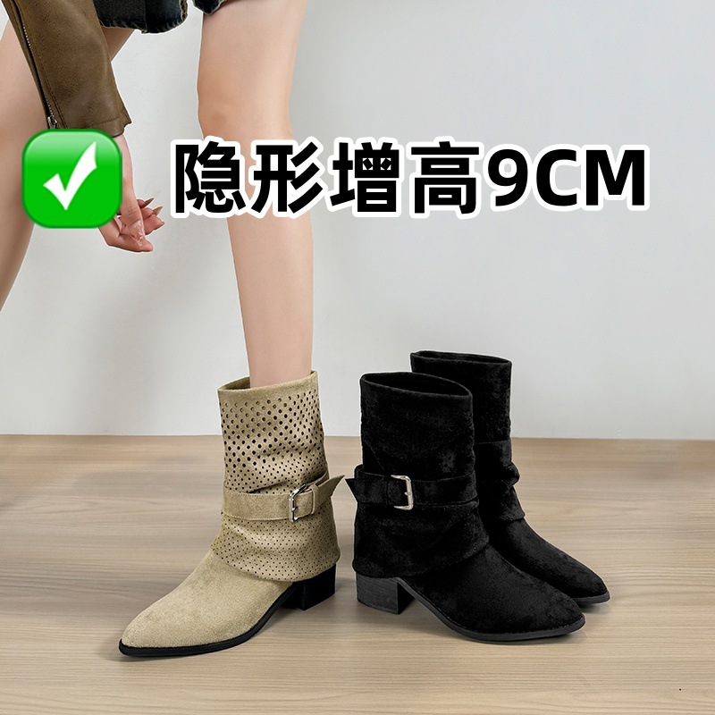 美拉德短靴女2025秋季新款时尚厚底裤管靴镂空堆堆靴子骑士马丁靴
